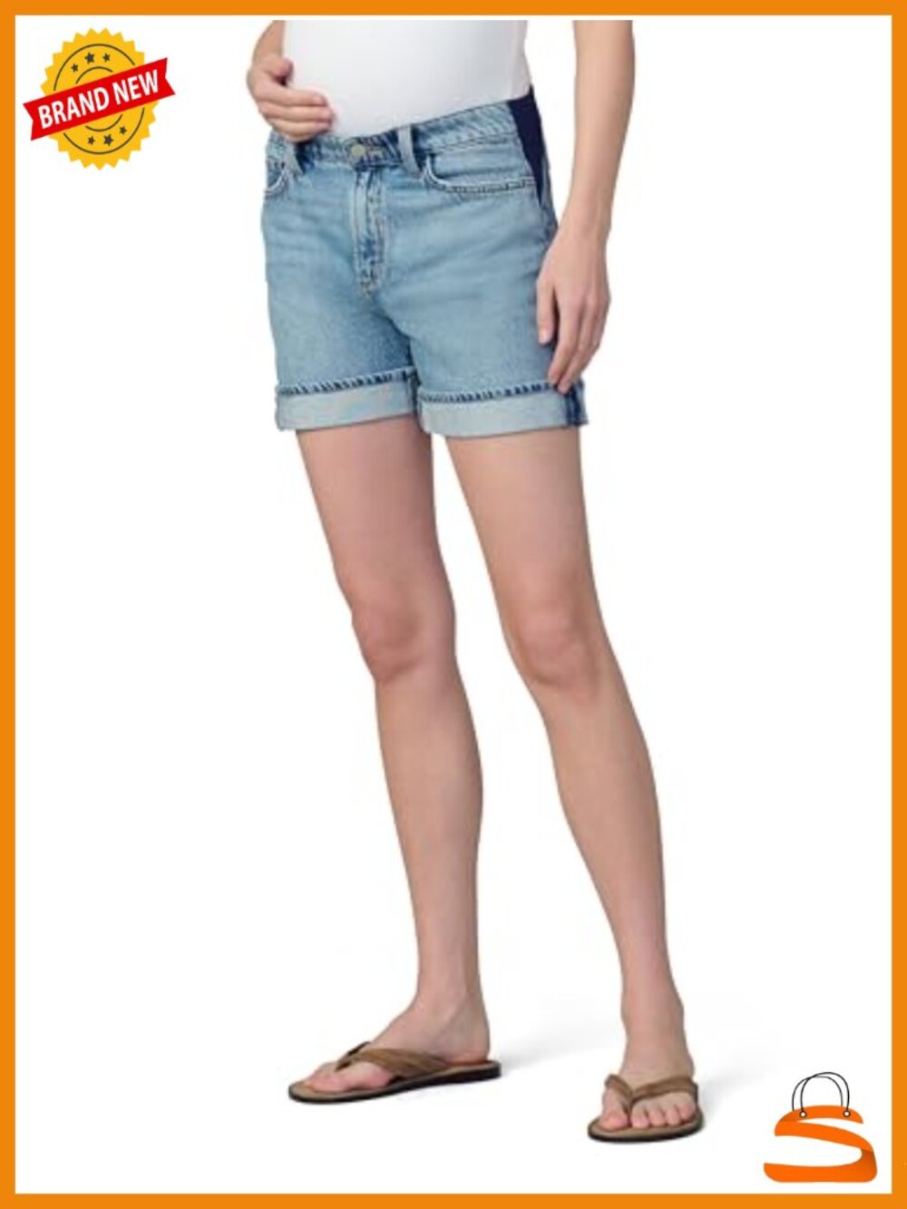 Relaxed Fit Maternity Denim Shorts with Cuffed Hem